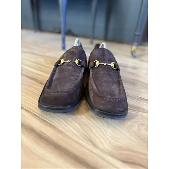Gucci Mens Dark Brown Chocolate Suede Gold Horse-bit Buckle Loafers Size 10 - Picture 14 of 14